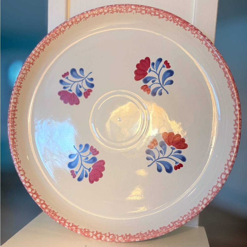 Vintage Floral Ceramic Plate with Pink and Blue Design